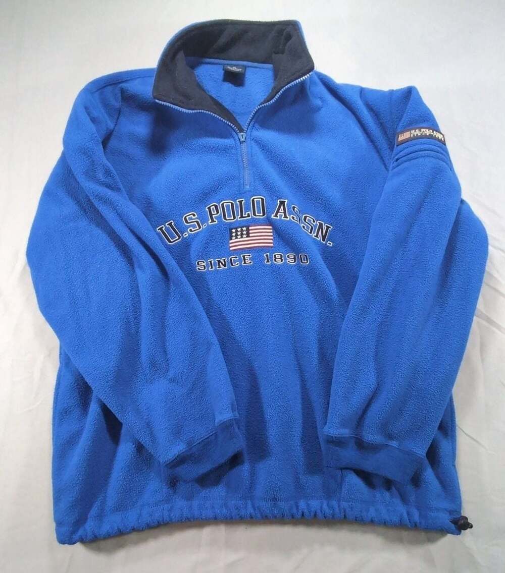 Vintage 90s U.S. Polo Assn. Blue Half Zip Fleece Pullover Sweatshirt XL
